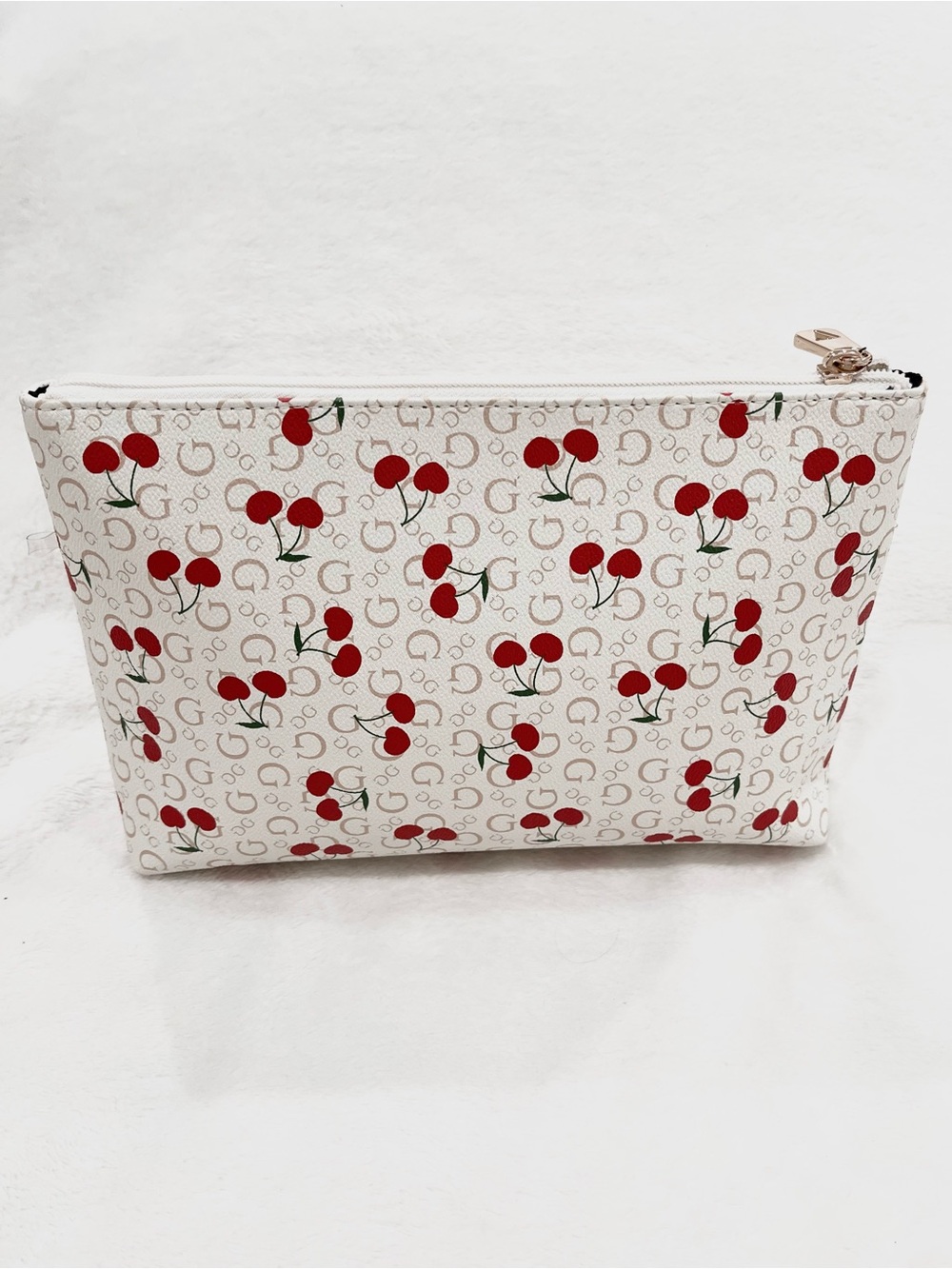 GUESS White Cherry Print Cosmetic Pouch - Picture 2 of 5